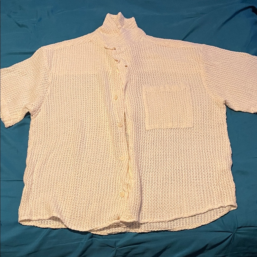 Zara Cream Button Down Knit Shirt